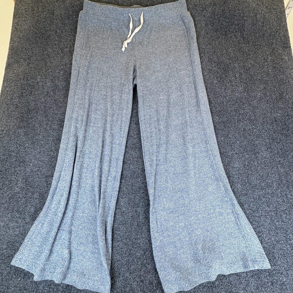 Rip Curl Lounge Pants Womens 34x29.5 Gray‎ Marle Ribbed Knit Drawstring Wide Leg